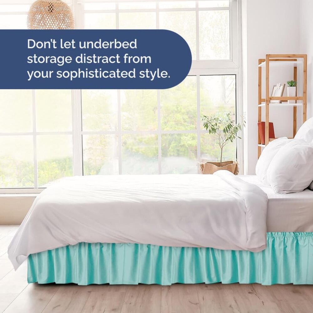 Wrap Around Dust Ruffle Bed Skirt - Spa Blue - for King Size Beds with 15 Inch D - Picture 8 of 9